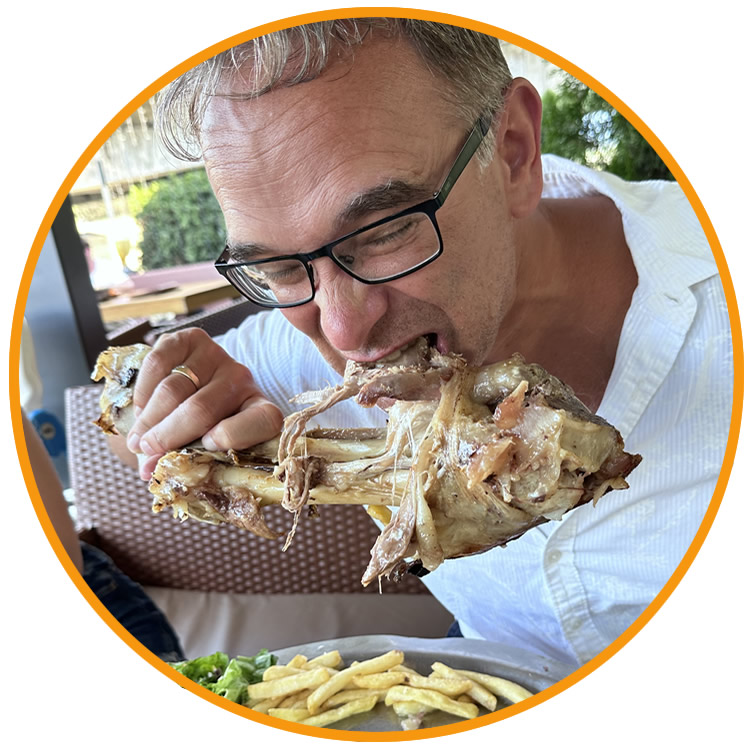 Behind the shades aggressively eating a lamb chop